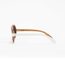 Load image into Gallery viewer, Fabrix Wooden Sunglasses - CLAYTON White on Zebra Side