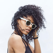 Load image into Gallery viewer, Fabrix Wooden Sunglasses - GRACE White on Zebra Portrait 01